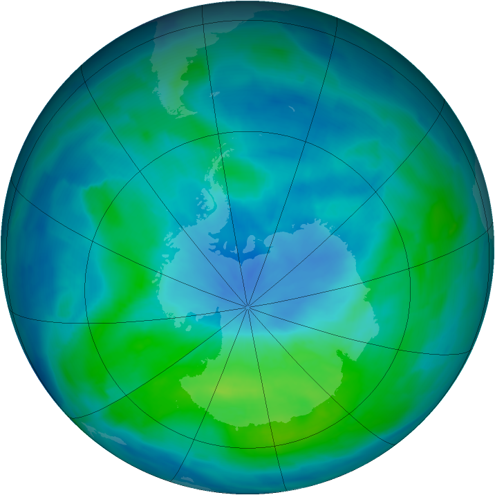 Antarctic ozone map for 06 March 2013